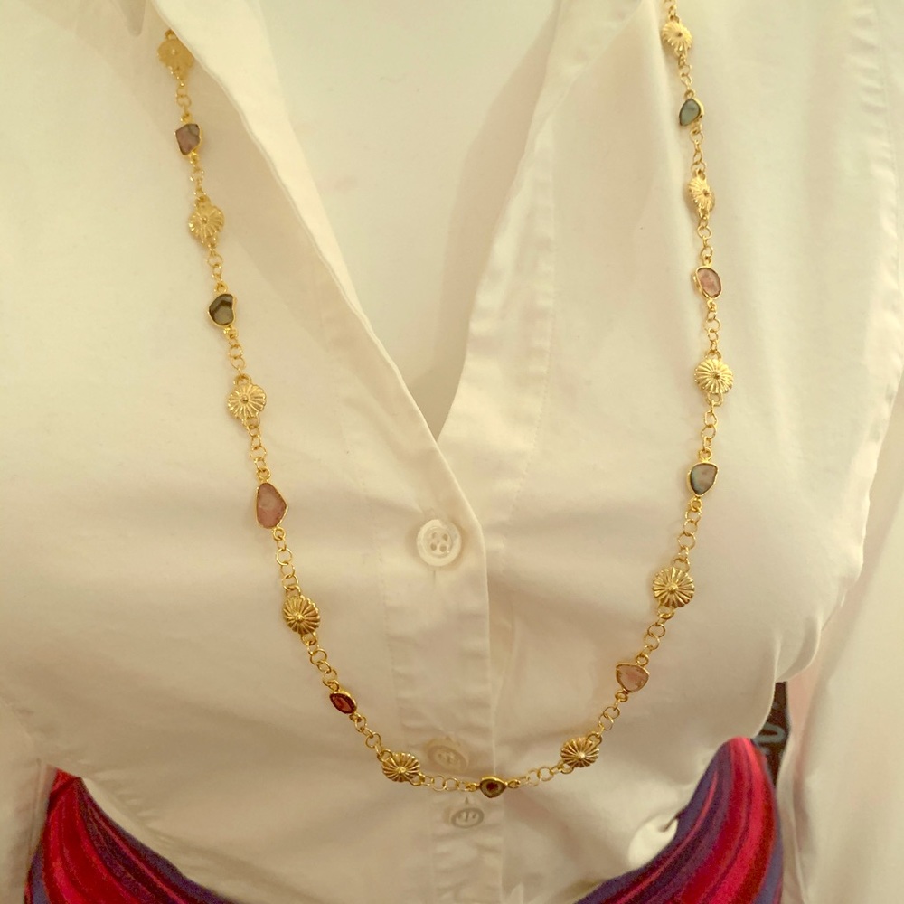 Handmade watermelon tourmaline confetti chain